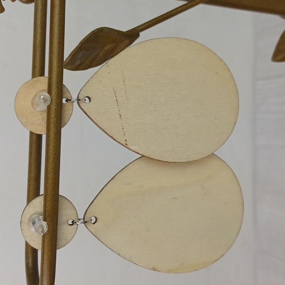 Colorful Tribal Chevron Wooden Design Dangling Earrings - Picture 6 of 9